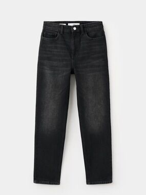 Mango Women's High-Rise New Mom Black Straight Jeans